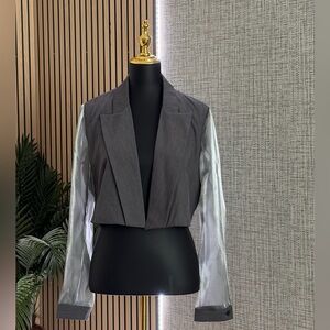 AKITRA IT GIRL SHEER SLEEVE CROP BLAZER